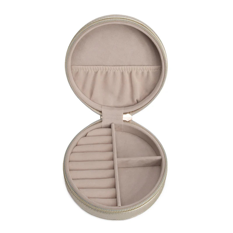 Leah Quilted Round Travel Jewelry Case (Gold)