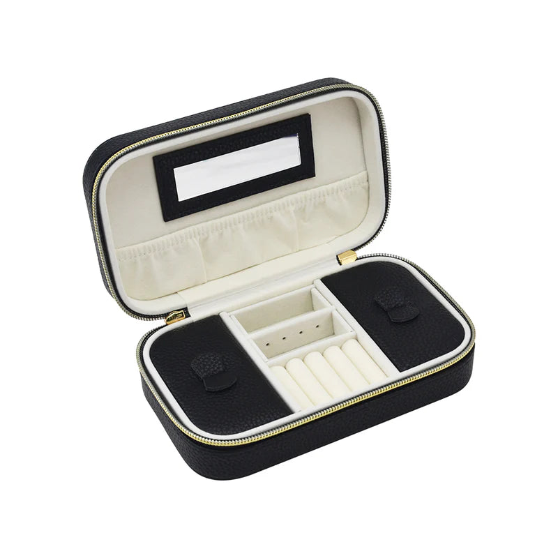 Leah Rectangle Travel Jewelry Case (Black)