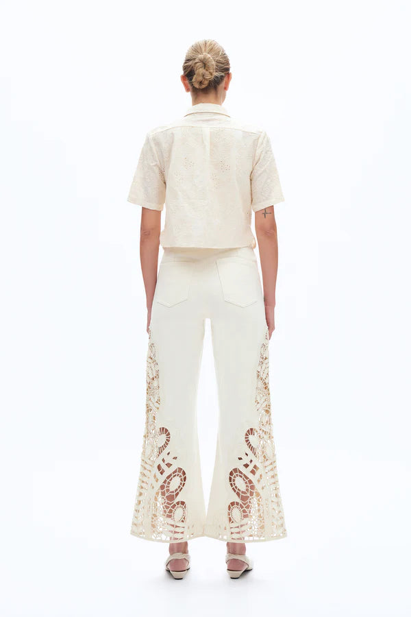 High Rise Lace Wide Leg (Beige)