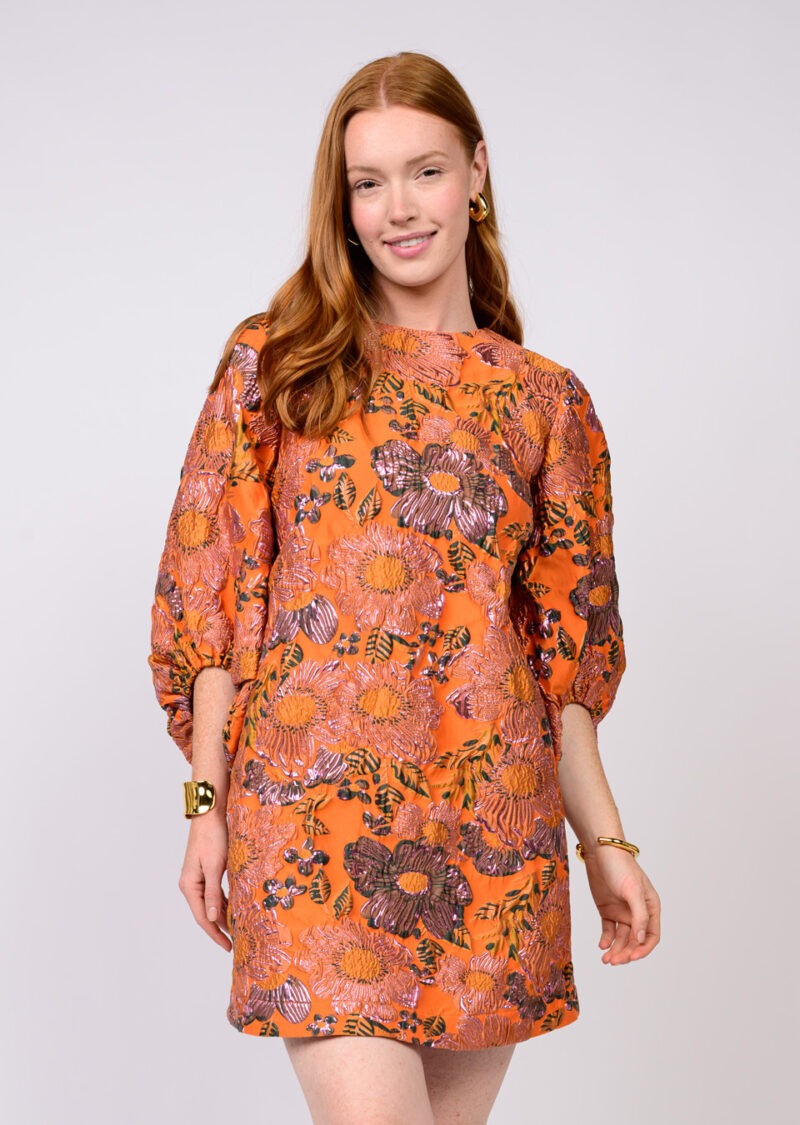 Brocade Shift Dress (Rust)
