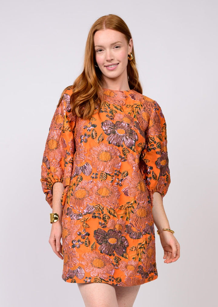 Brocade Shift Dress (Rust)