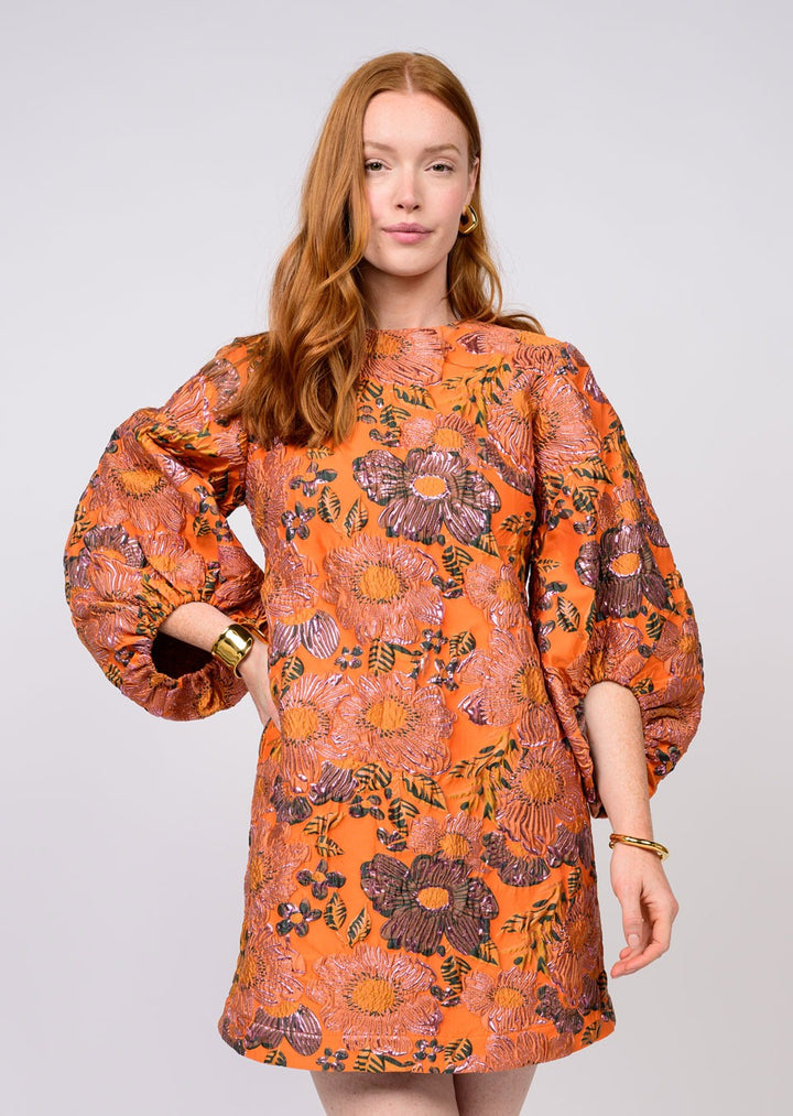 Brocade Shift Dress (Rust)