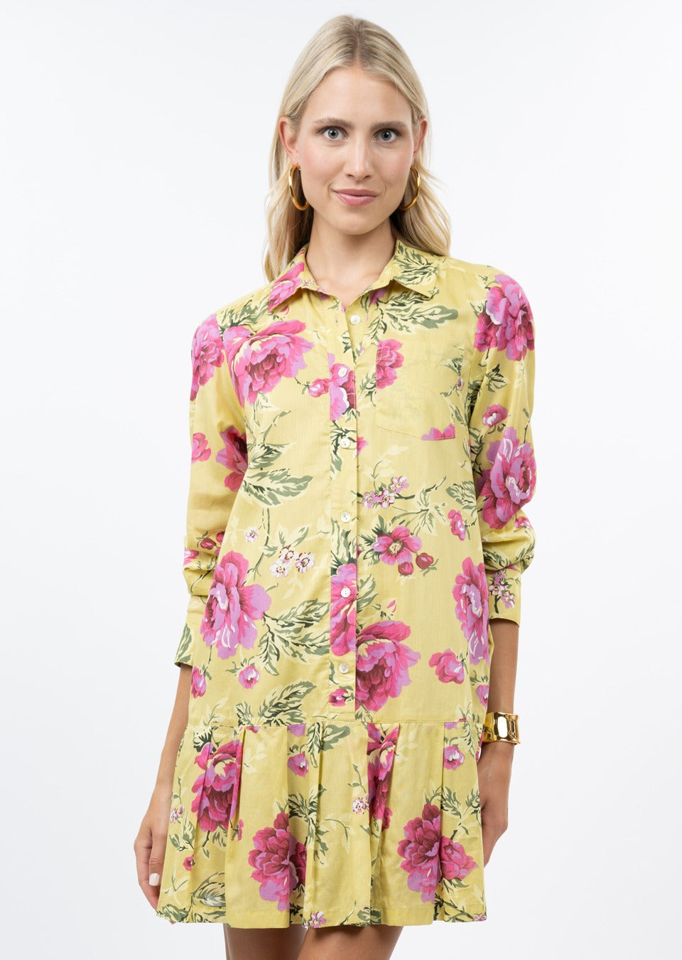 Roses Pleated Shirtdress (Lime)