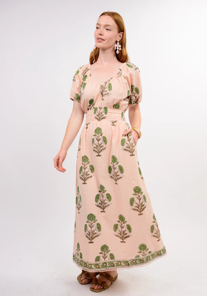 Seersucker Midi Dress (Blush)