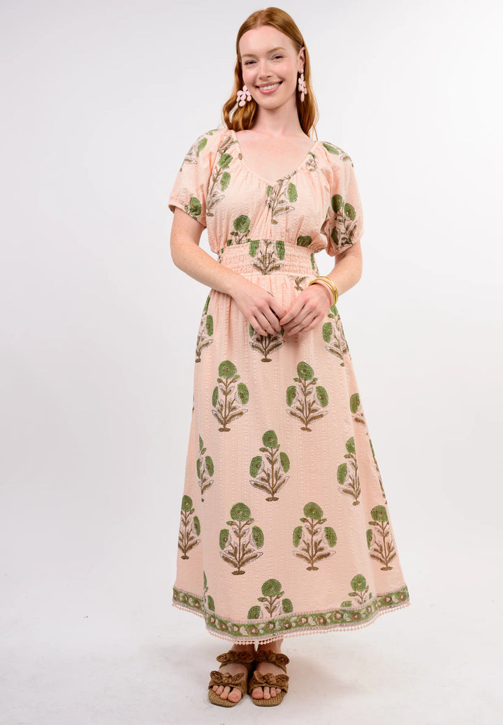 Seersucker Midi Dress (Blush)