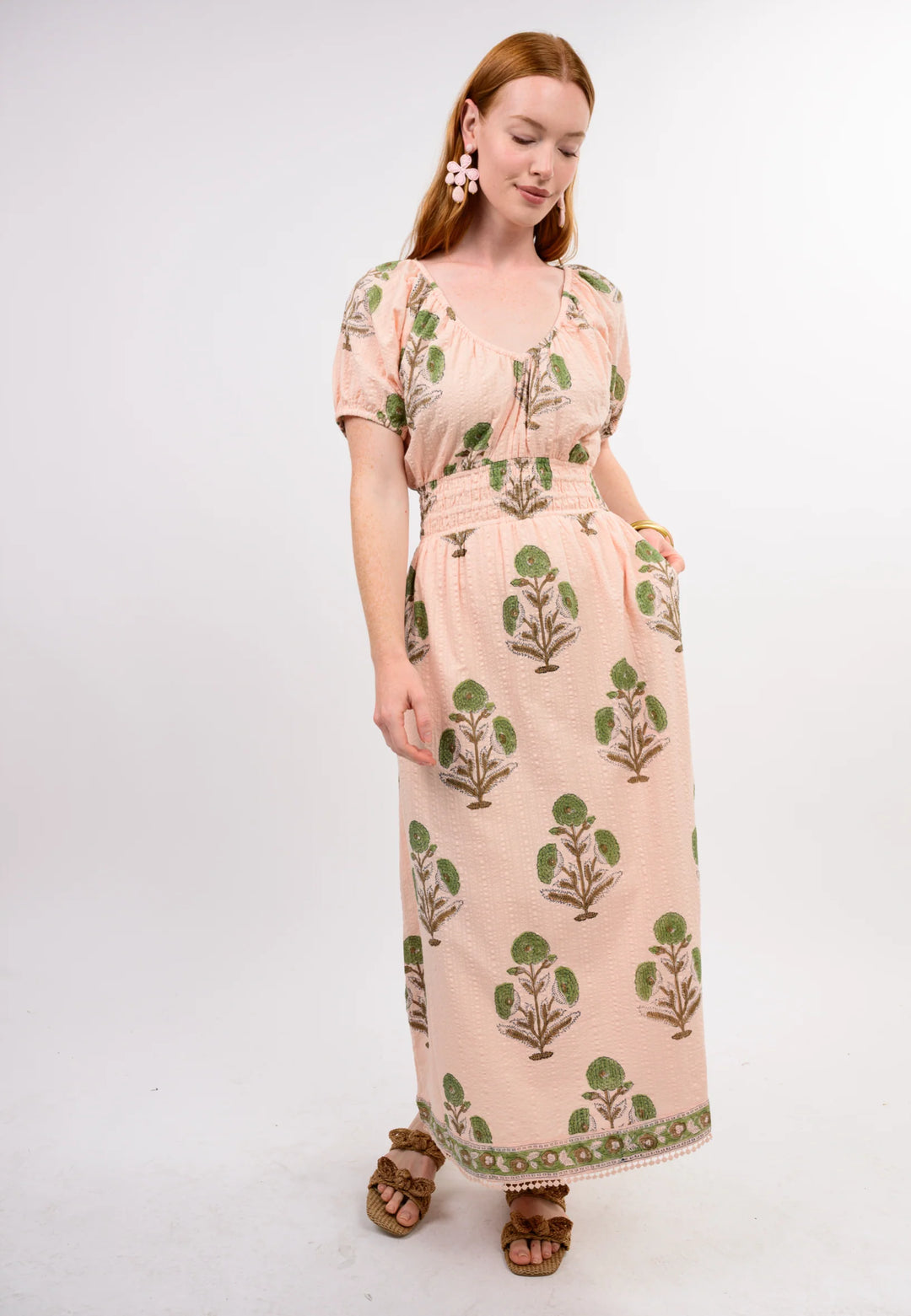 Seersucker Midi Dress (Blush)