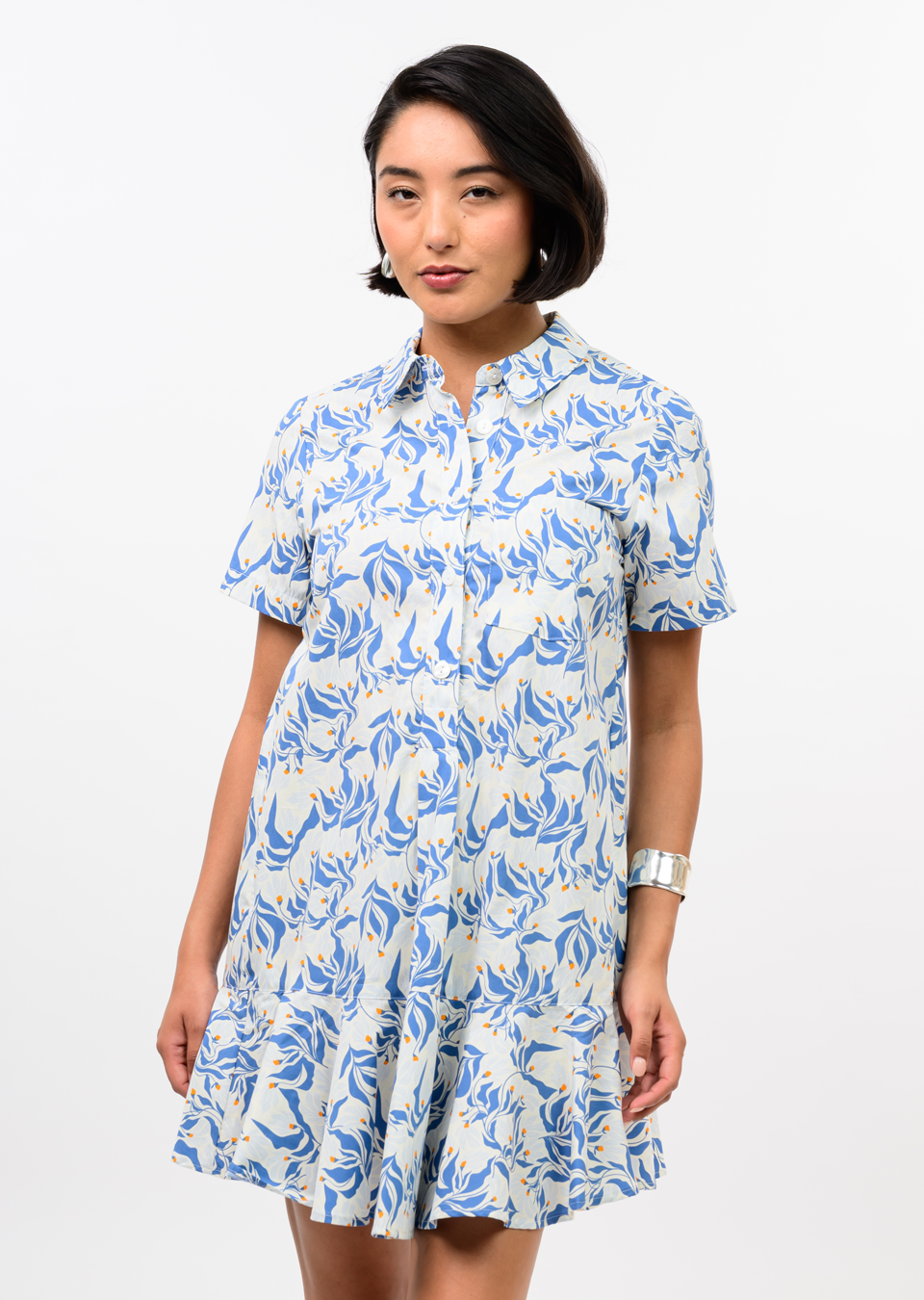Swing Hem Shirt Dress (Blue)
