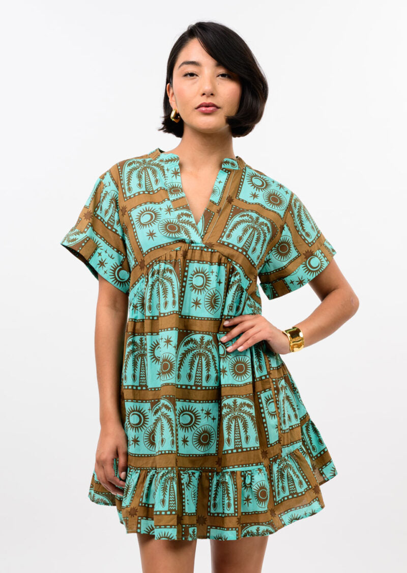 Block Tropical Dress (Turquoise)