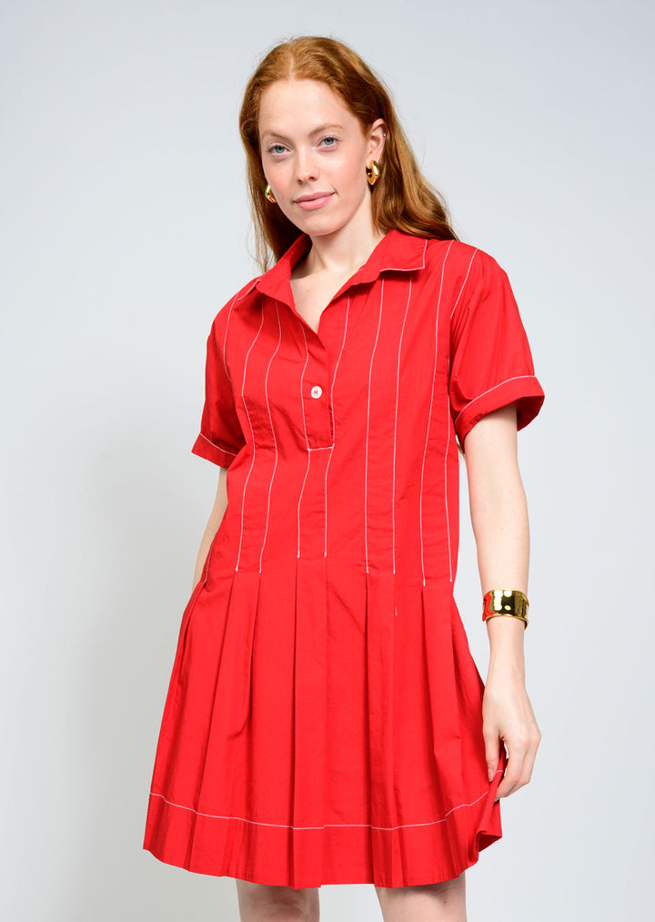 Pleated Shirt Dress (Red)