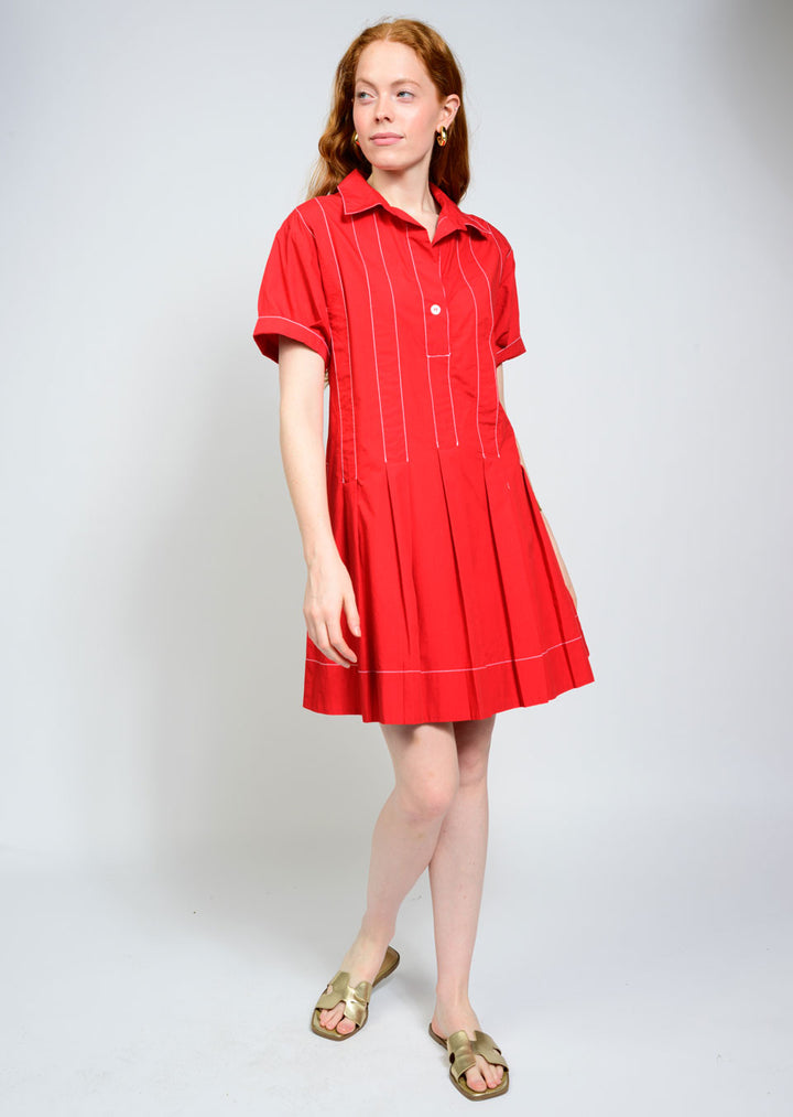 Pleated Shirt Dress (Red)