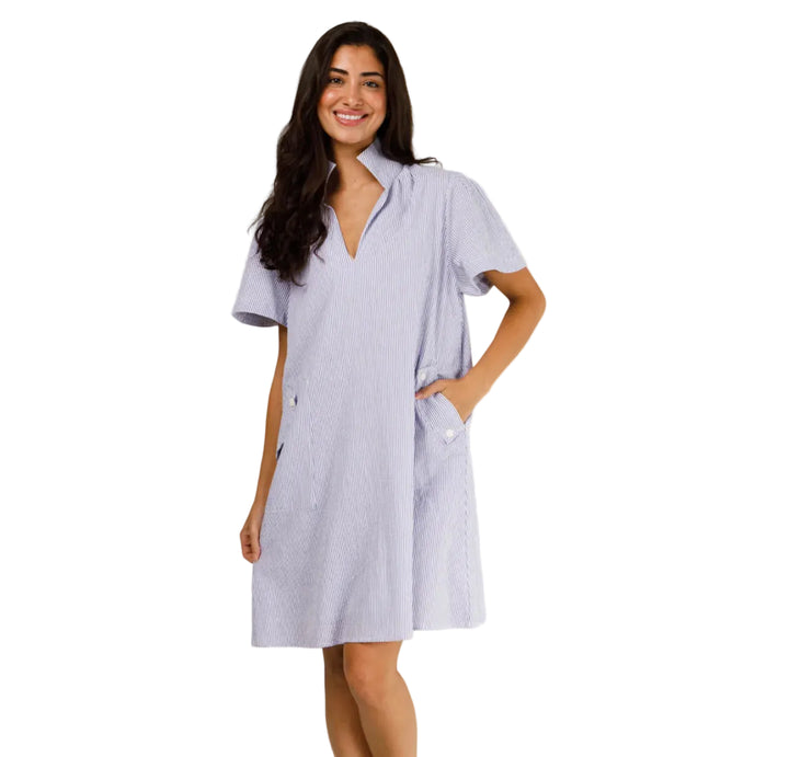 Brooke Dress (Blue and White Seersucker)