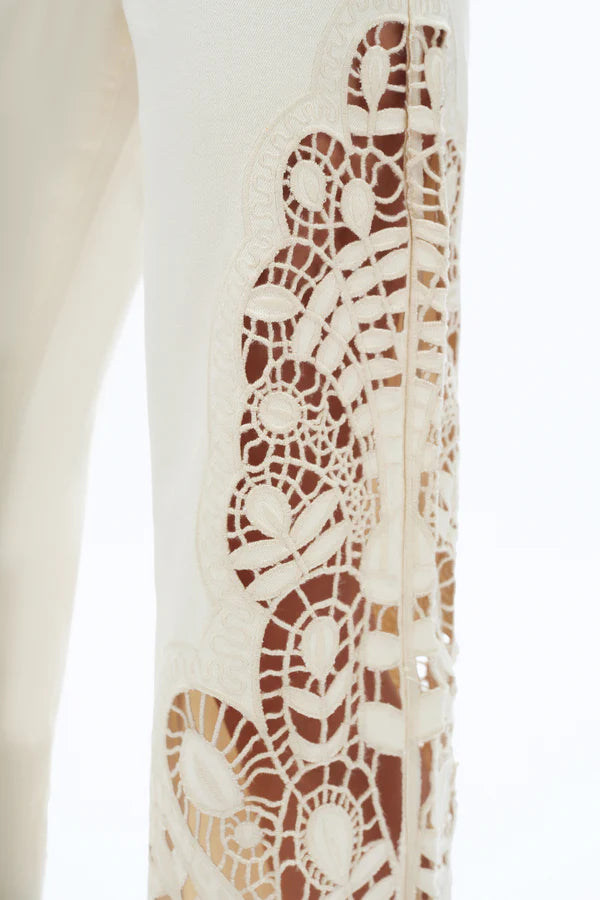 High Rise Lace Wide Leg (Beige)