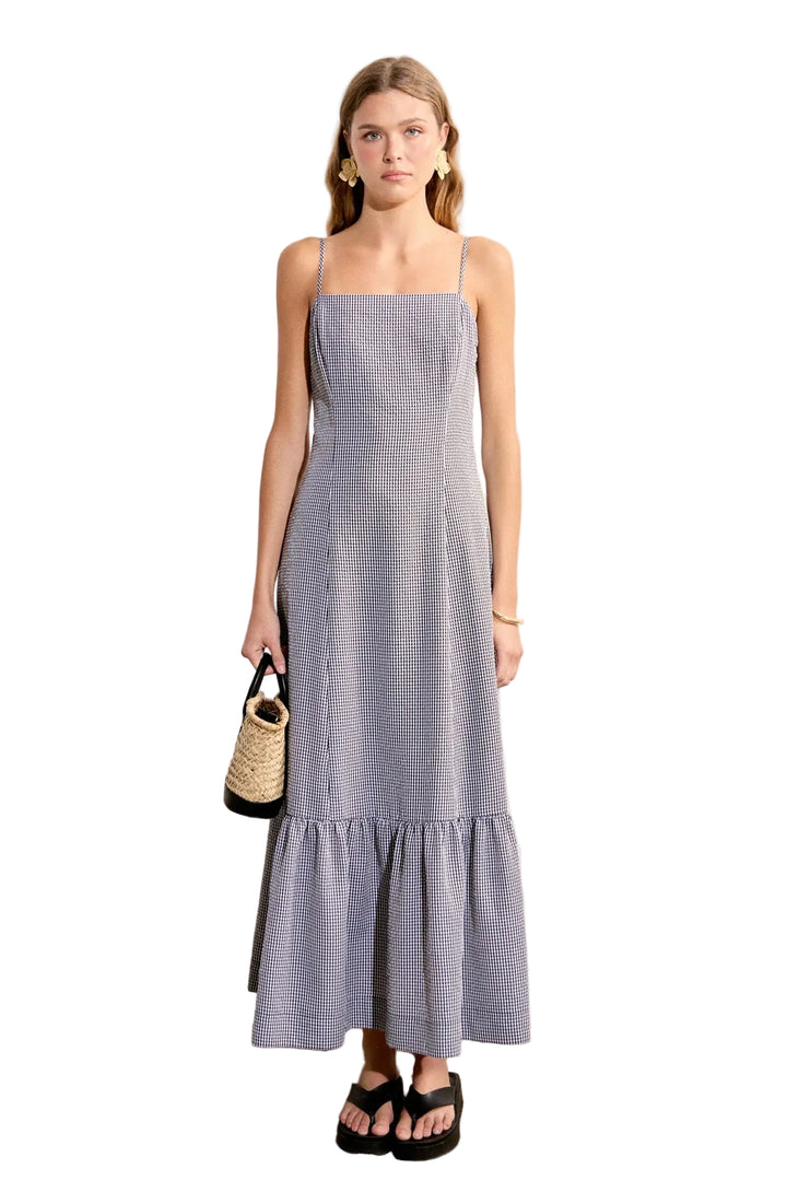 Gingham Square Neck Maxi Dress (Black White)
