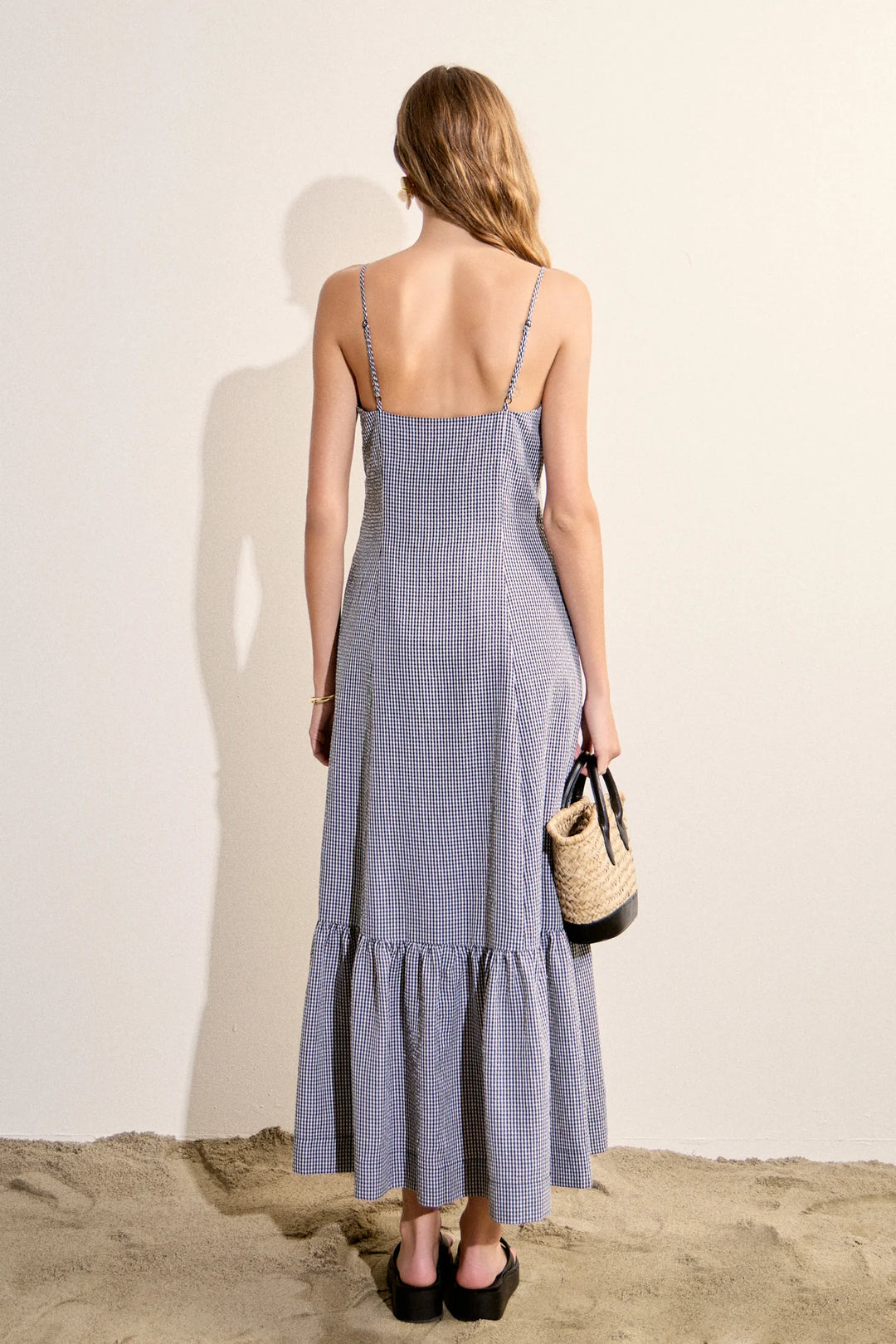 Gingham Square Neck Maxi Dress (Black White)