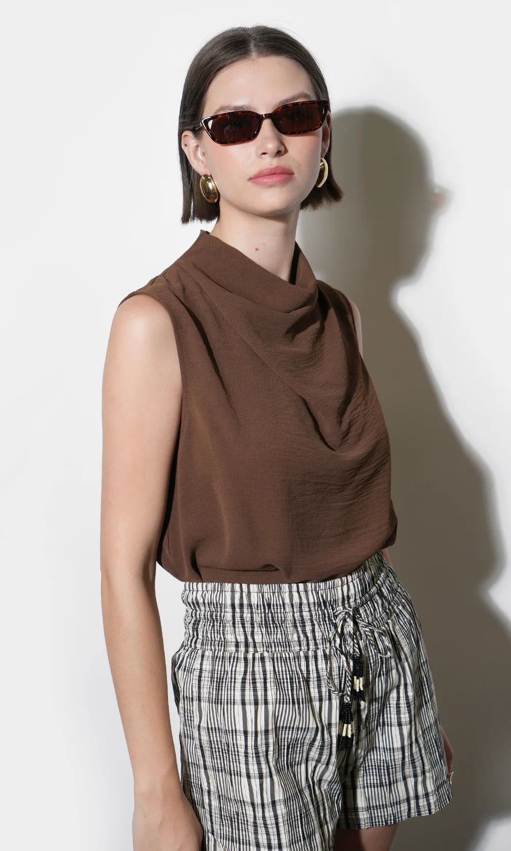 Quinn High Cowl Neck Top (Mocha)