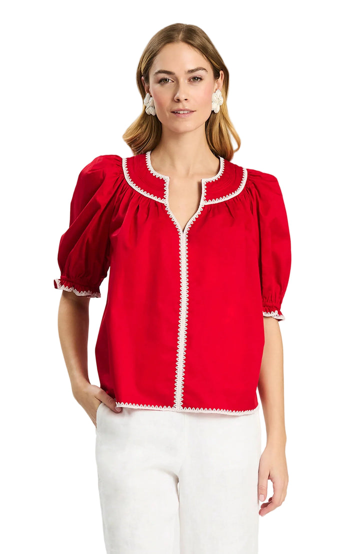 Lara Trimmed Collar Top (Salsa)