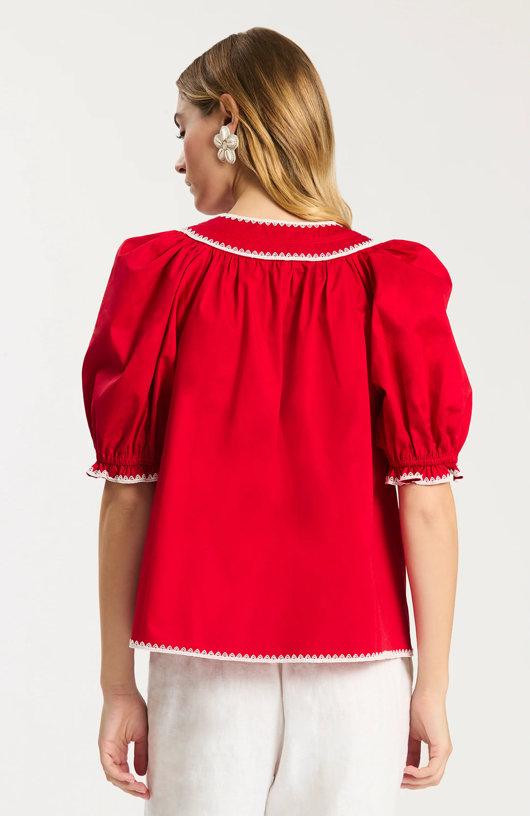 Lara Trimmed Collar Top (Salsa)