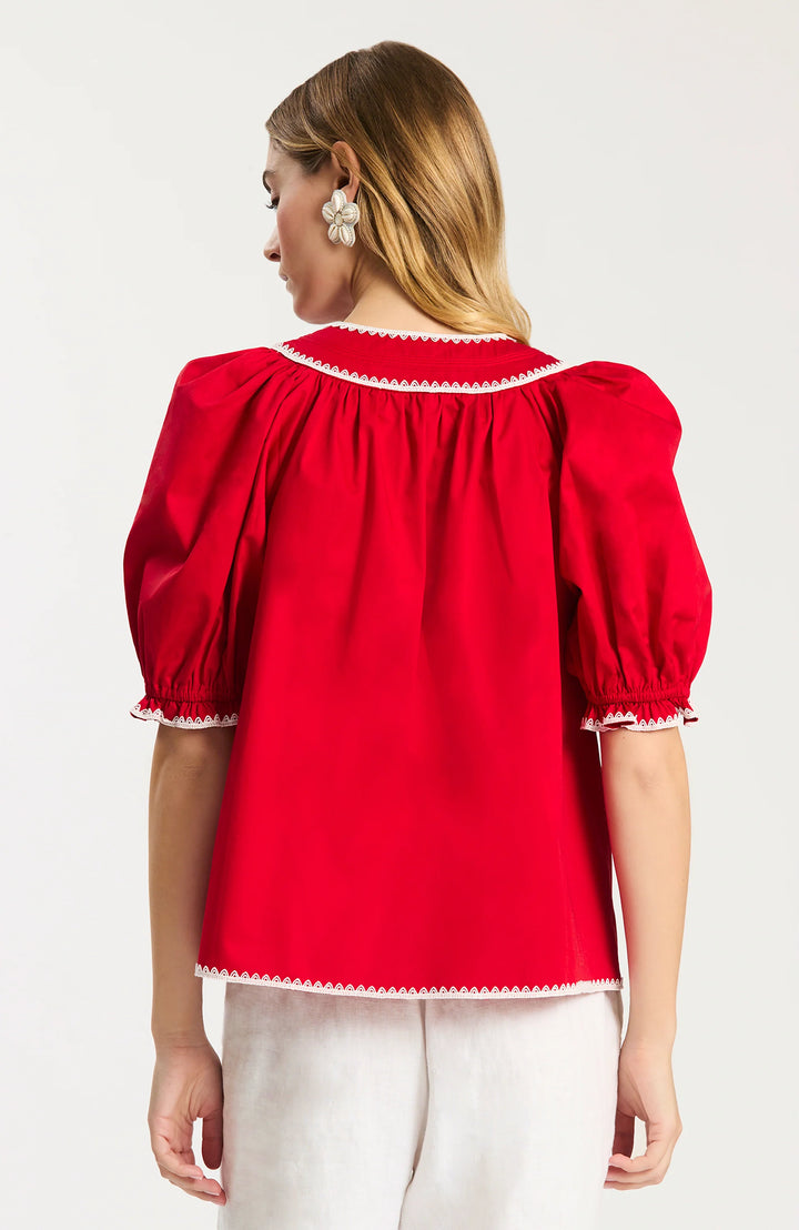 Lara Trimmed Collar Top (Salsa)
