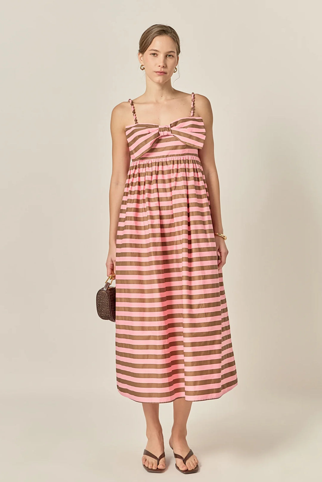 Striped Midi Dress (Pink/Brown)