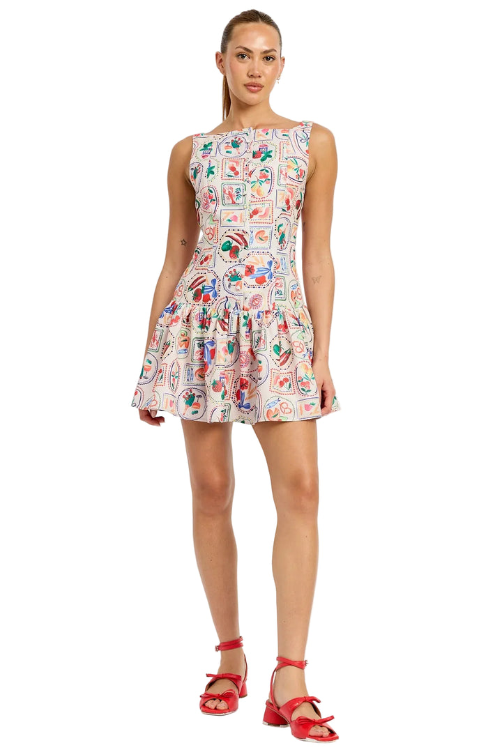 Nayeli Mini Dress (Linen Red Multi)