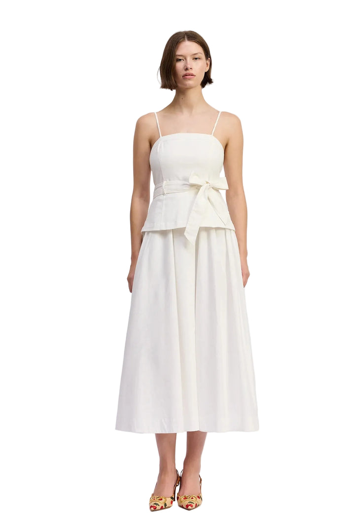 Samantha Mixed Media Midi Dress (White)