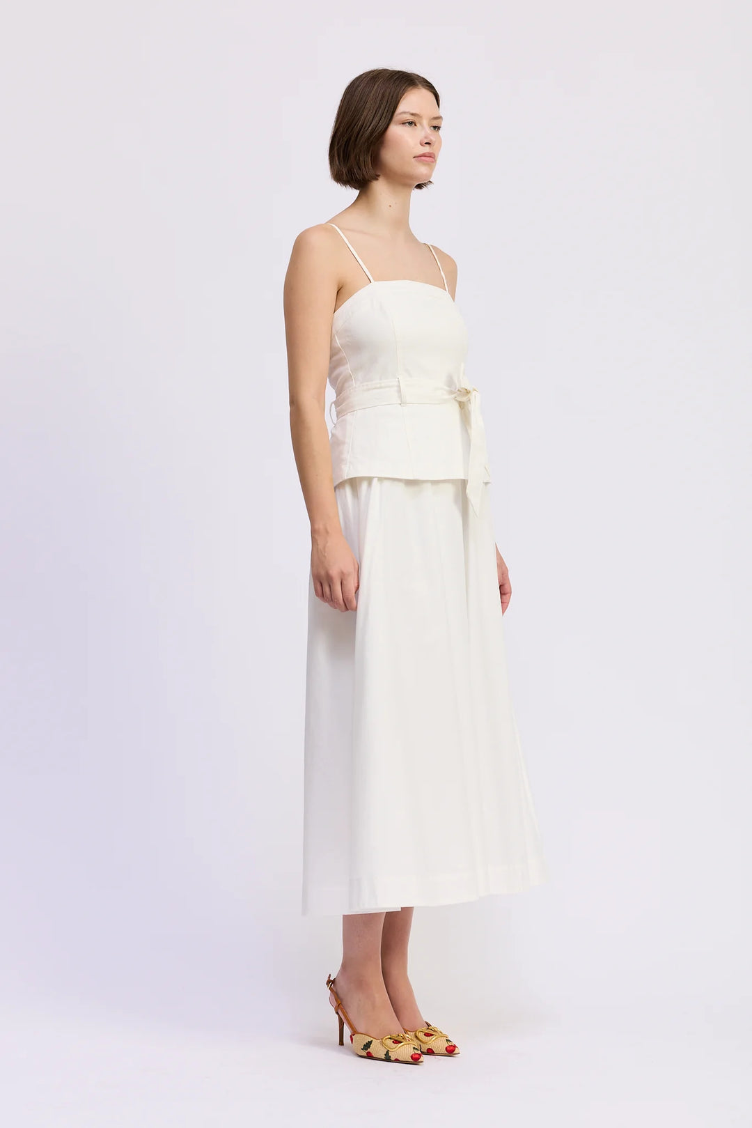 Samantha Mixed Media Midi Dress (White)