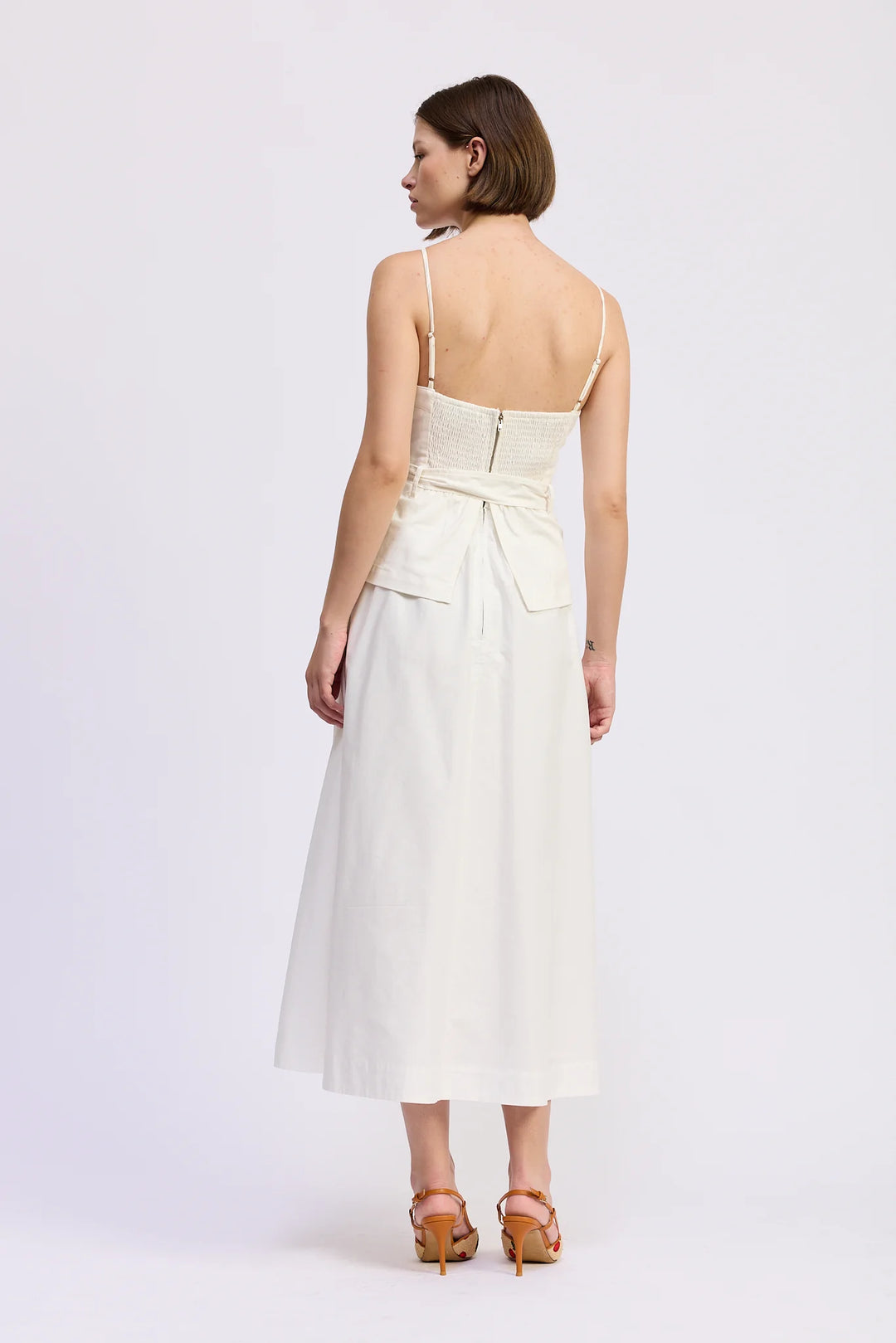 Samantha Mixed Media Midi Dress (White)