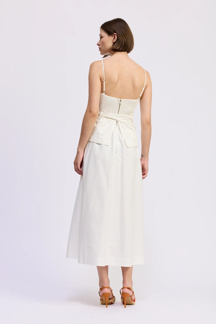 Samantha Mixed Media Midi Dress (White)