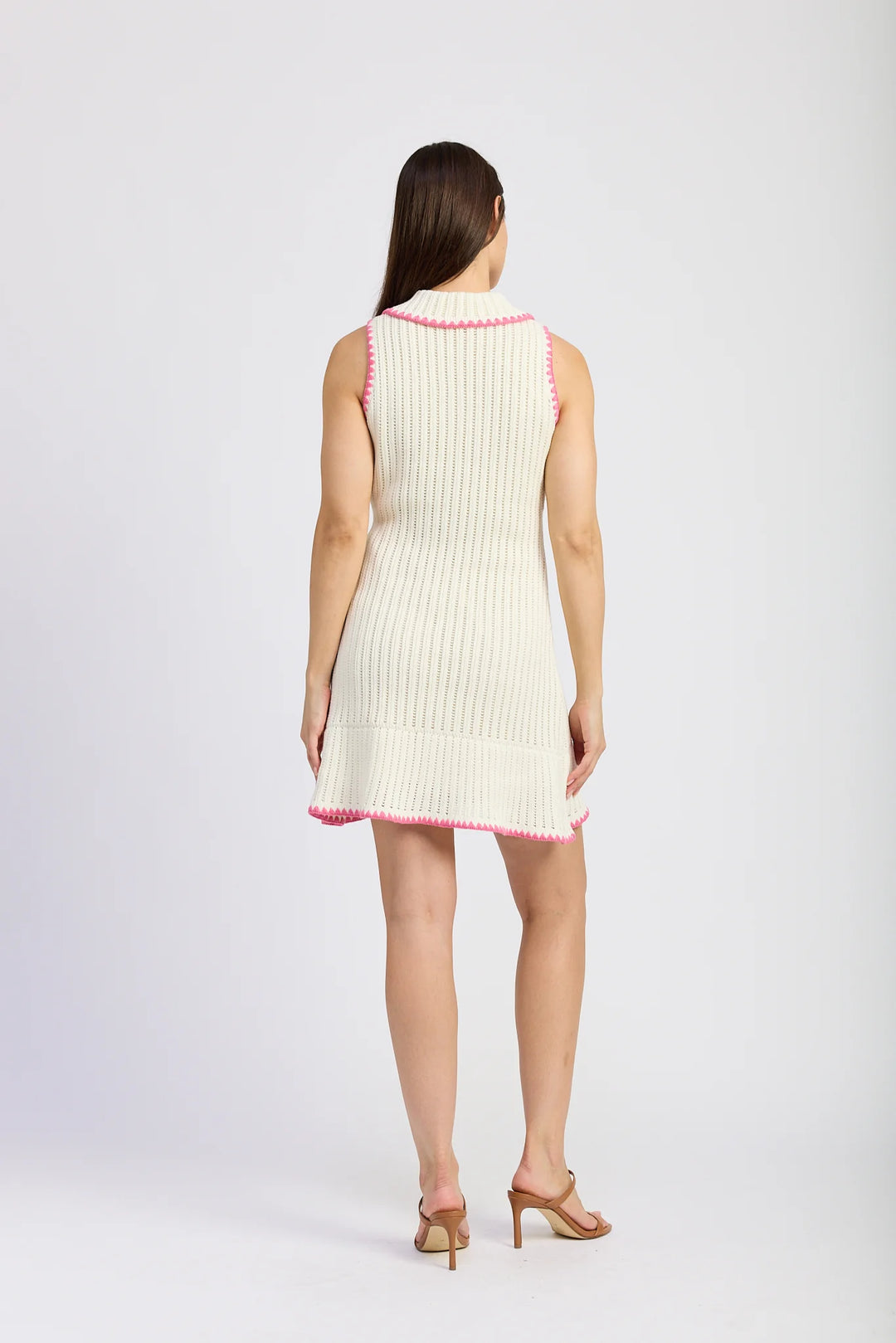 Rebecca Stitch Mini Dress (White/Pink)