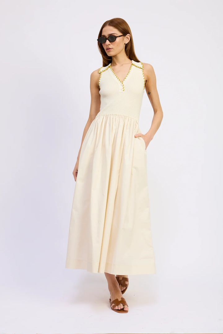 Rosalie Mixed Media Dress (Off White Chartreuse)