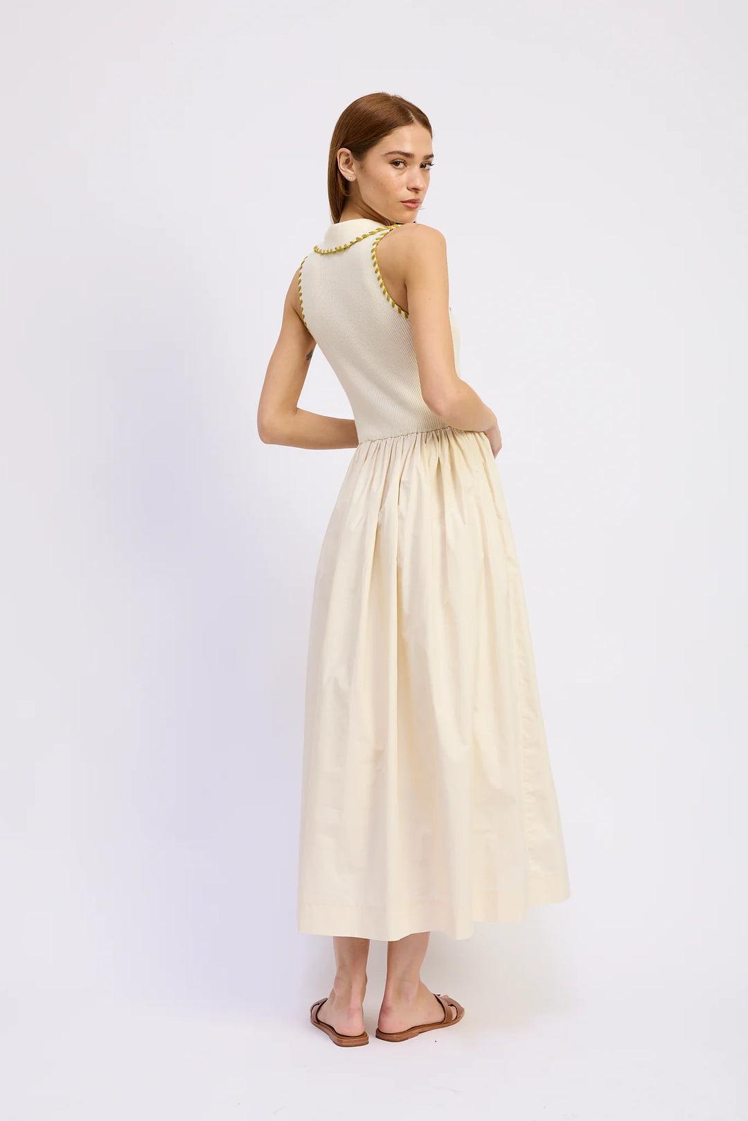 Rosalie Mixed Media Dress (Off White Chartreuse)