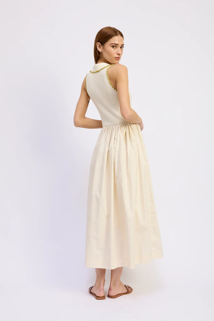 Rosalie Mixed Media Dress (Off White Chartreuse)