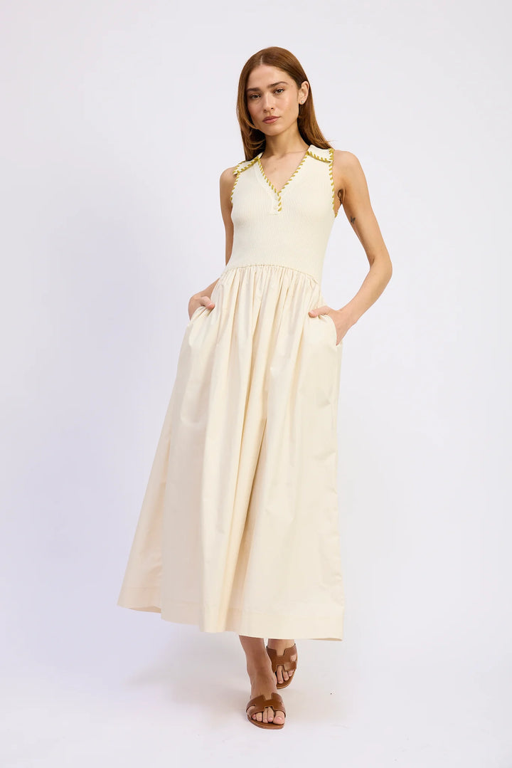 Rosalie Mixed Media Dress (Off White Chartreuse)