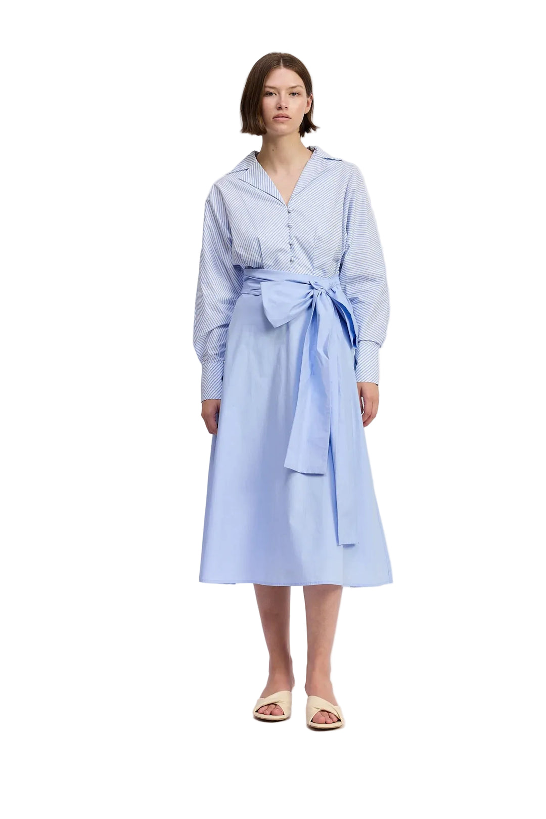 Christabel Midi Dress (Light Blue White)