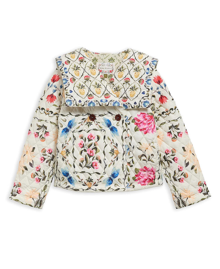Azelia Quilted Jacket (Cream Spring Petal Flower)