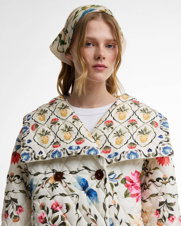 Azelia Quilted Jacket (Cream Spring Petal Flower)