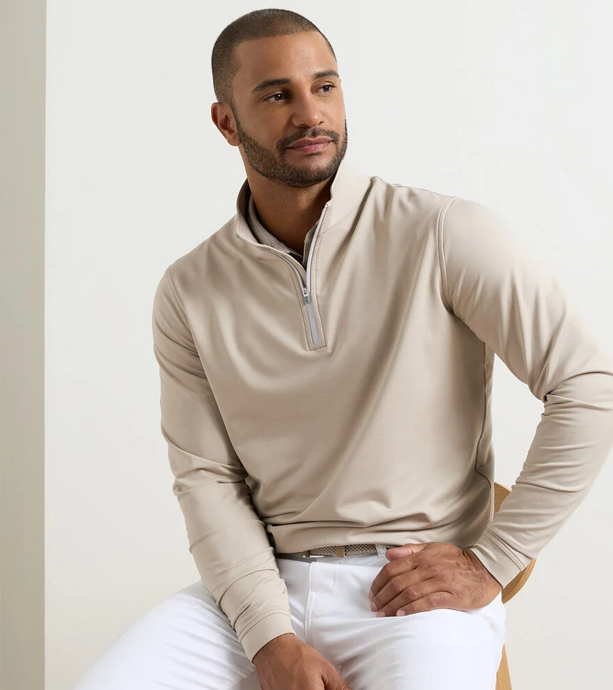 Perth Melange Performance Quarter Zip (Biscuit)