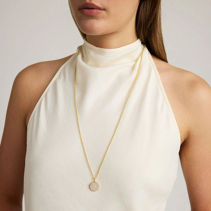 Mirabeaux Pave Long Pendant Necklace (Gold/White Topaz)