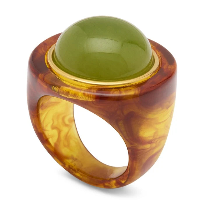 Tortoise Shell Resin Ring (Lime Green Quartz)
