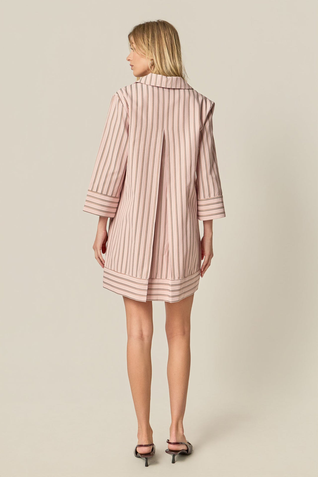 Stripe Collar Mini Dress (Light Pink/Brown)