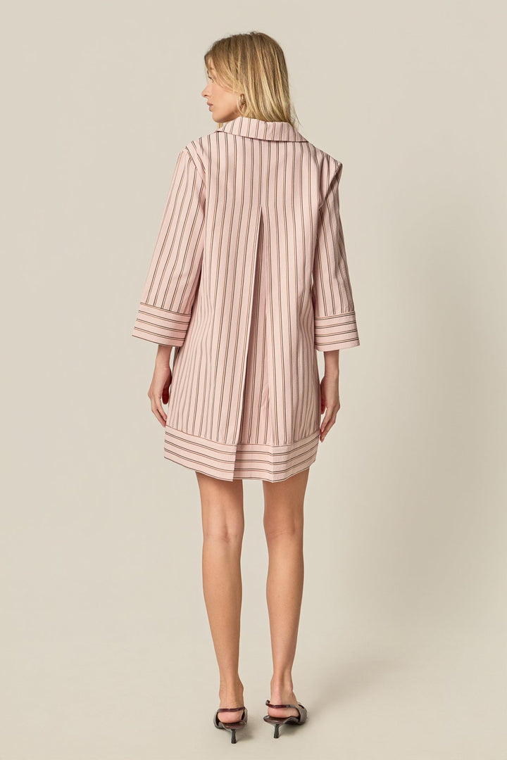 Stripe Collar Mini Dress (Light Pink/Brown)