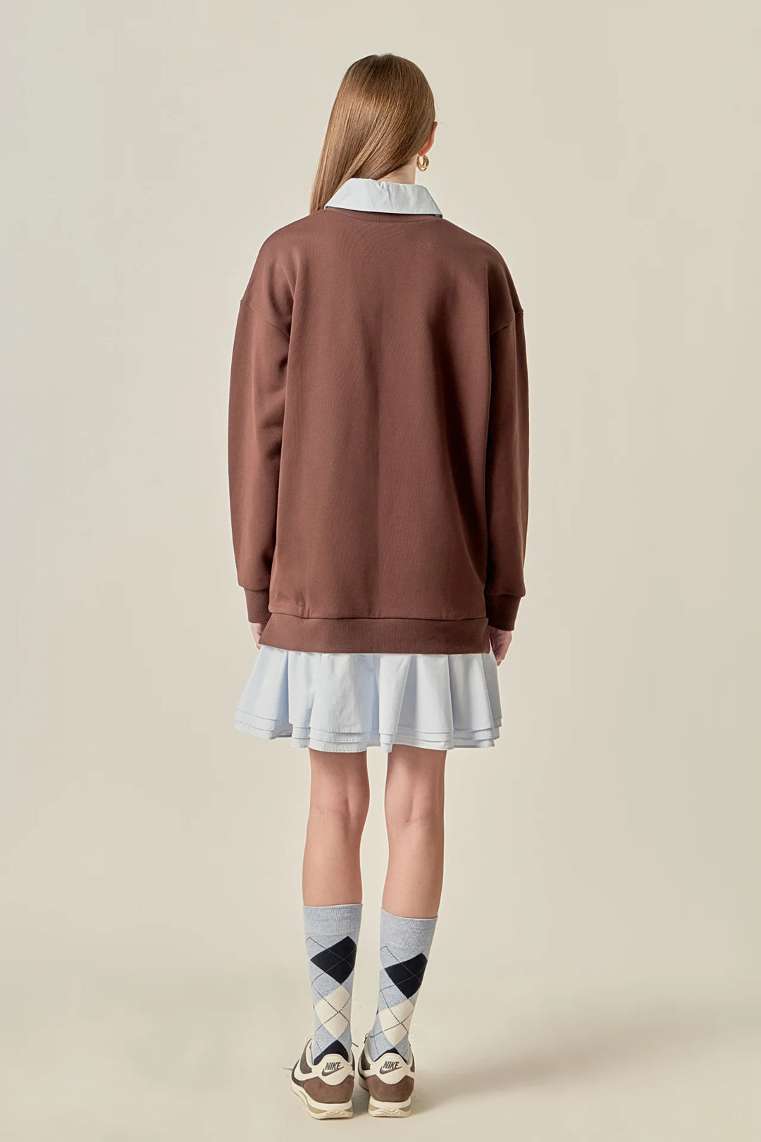 Mixed Media Mini Dress (Brown/Powder Blue)