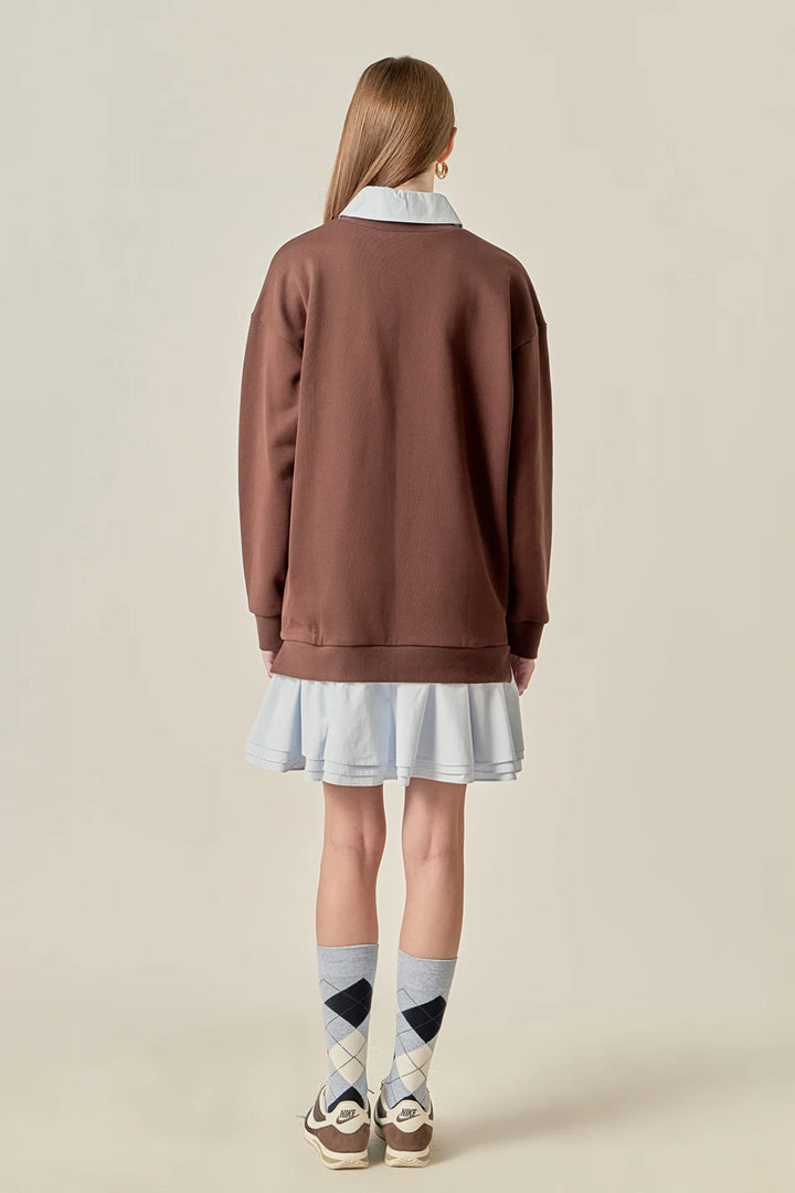 Mixed Media Mini Dress (Brown/Powder Blue)