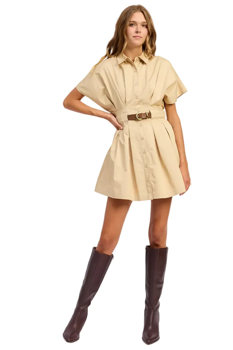 Cecilia Mini Shirt Dress - (Khaki Brown)