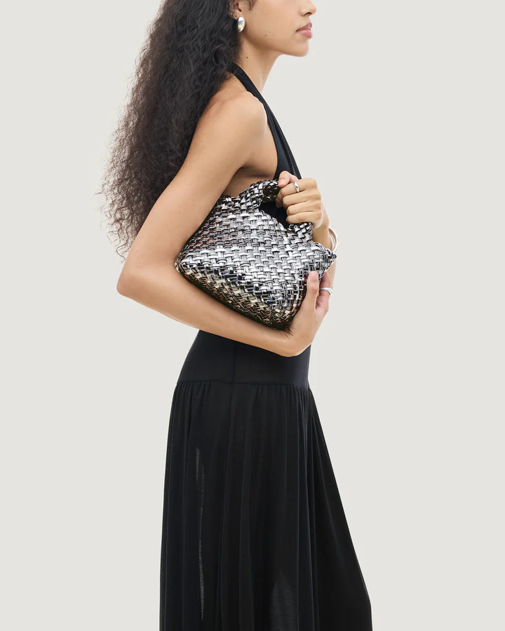 St. Barths Petite Tote Double Weave Metallic (Pewter)