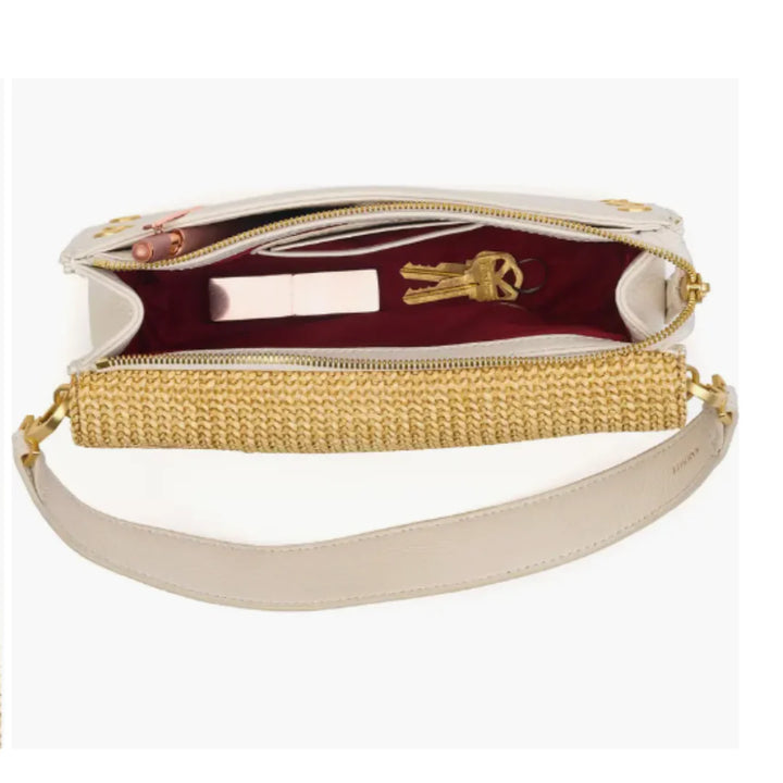 Montana Clutch Small (Calla Lily White Raffia/Brushed Gold)