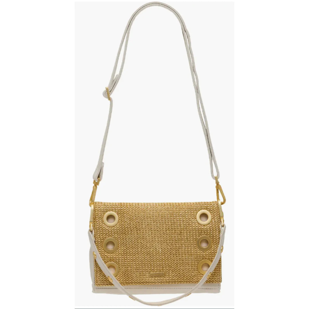 Montana Clutch Small (Calla Lily White Raffia/Brushed Gold)
