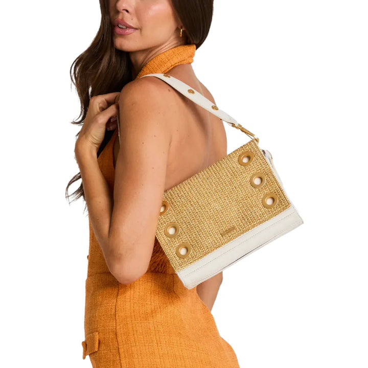 Montana Clutch Small (Calla Lily White Raffia/Brushed Gold)