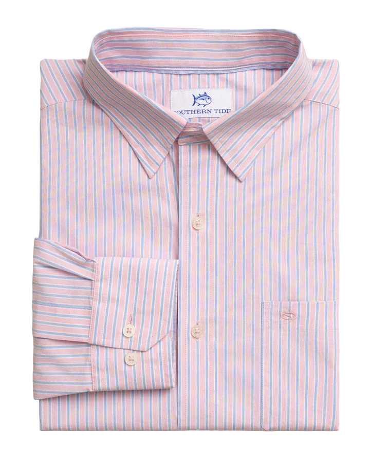 Charleston Amelia Island Stripe Sportshirt (Sea Pink)