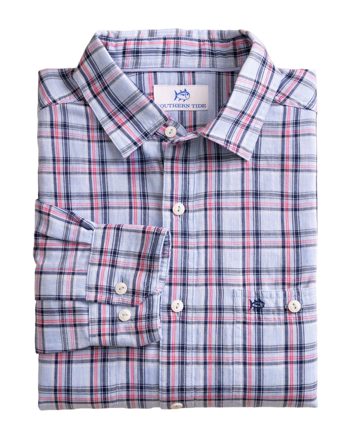 Benton Plaid Double Cloth Heather Sportshirt (Heather Cerulean)